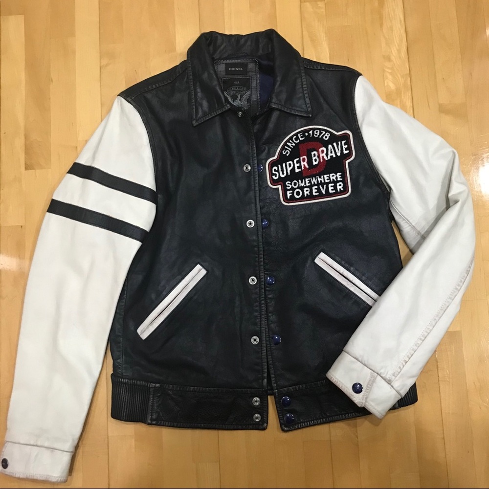 Diesel Leather Jacket L-Hokens Moto Varsity